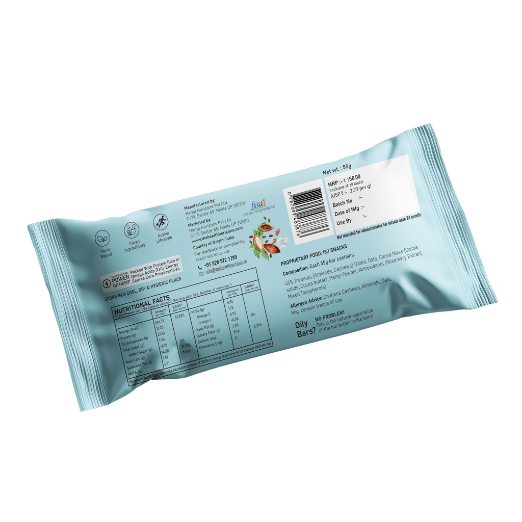 Health Horizons Zero Drama Plant Protein Bar back of packaging